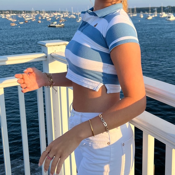 BABY TEE - Gap Blue & White Striped Collared T-Shirt - Picture 2 of 3